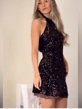Zara Chocolate Brown Sequin Halter Mini Dress